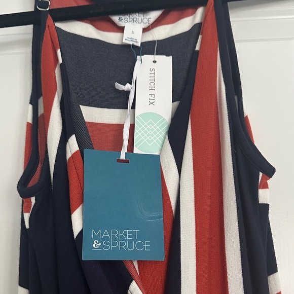 Market & Spruce Striped Red and Blue Midi Dress - Picture 2 of 3